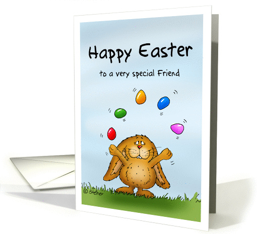 Happy Easter to a special Friend - Cute Bunny juggling with eggs card