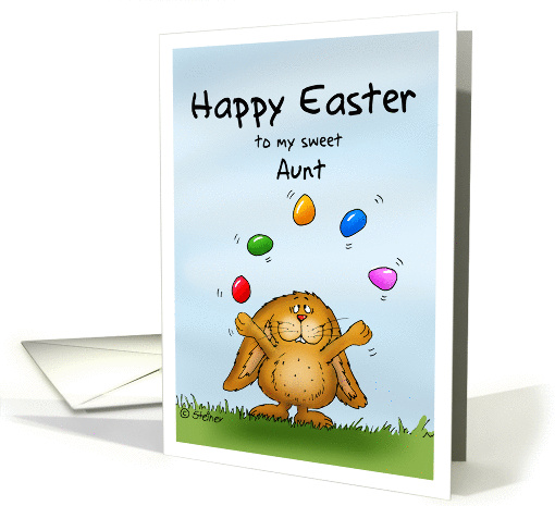 Happy Easter to my Aunt - Cute Bunny juggling with eggs card (1017801)