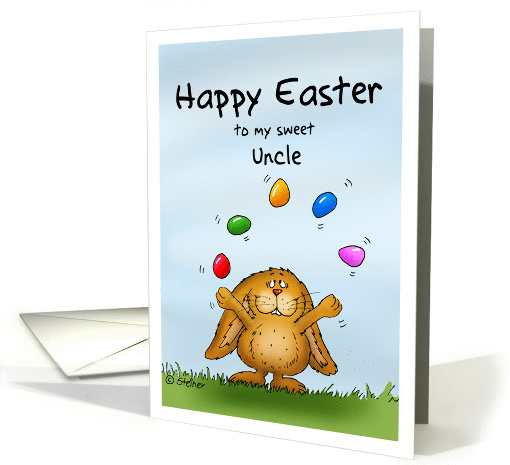 Happy Easter to my Uncle - Cute Bunny juggling with eggs card