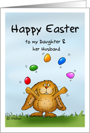 Happy Easter to my Daughter and Husband- Cute Bunny juggling with eggs card