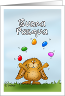 Buona Pasqua - Happy Easter in italian- Cute Bunny juggling with eggs card