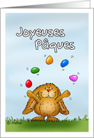 Joyeuses Pques - Happy Easter in French- Cute Bunny juggling eggs card