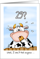 29th Birthday- Humorous Card with surprised cow card