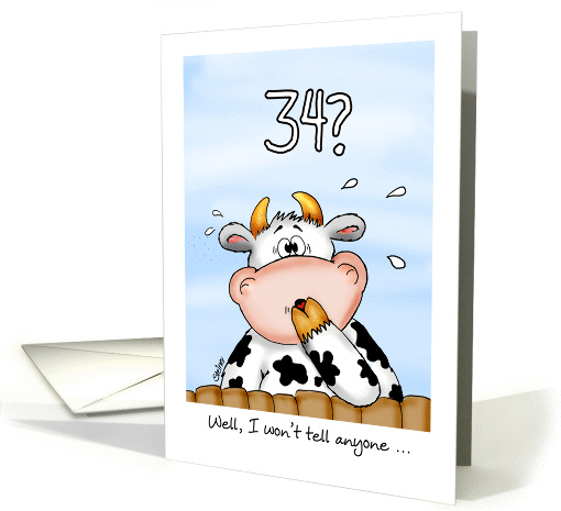 34th Birthday- Humorous Card with surprised cow card (1023059)