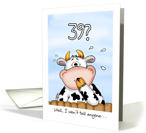 39th Birthday- Humorous Card with surprised cow card (1023069)