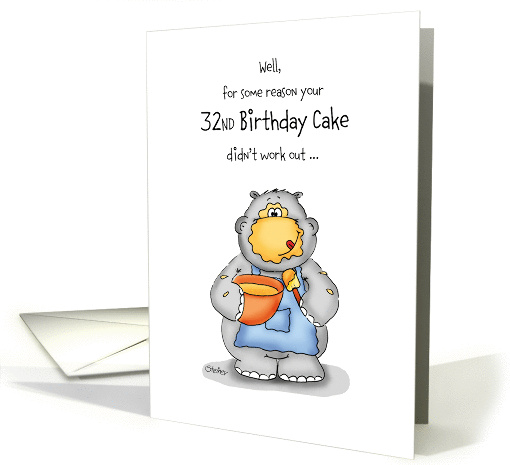 32nd Birthday- Humorous Card with baking Hippo card (1026069)