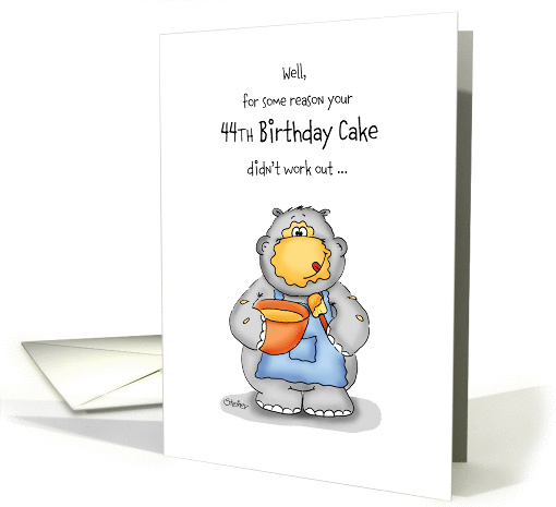 44th Birthday- Humorous Card with baking Hippo card (1026097)