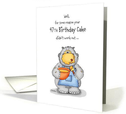 47th Birthday- Humorous Card with baking Hippo card (1026103)