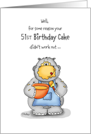 51st Birthday- Humorous Card with baking Hippo card