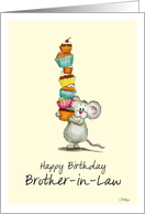 Happy Birthday Brother-in-Law - Cute Mouse with a pile of cupcakes card
