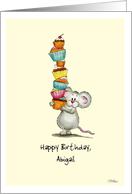 Happy Birthday Abigail - Personalize with name - Cute Mouse with cupcakes card