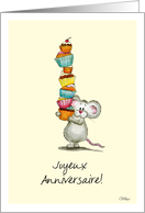 Joyeux anniversaire. French Birthday Card - Cute Mouse with cupcakes card