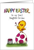Happy Easter - to my Son & daughter in law - cute chick coloring Egg card