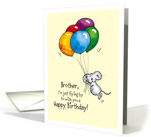 Happy Birthday Brother - Whimsical Mouse with Balloons card (1081038)