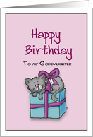 Happy Birthday to my Goddaughter- Cat tied up on top of a Gift card