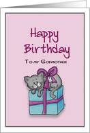 Happy Birthday to my Godmother- Cat tied up on top of a Gift card