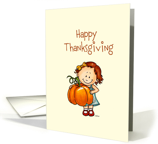Cute Girl with a Big Pumpkin - Cute Thanksgiving card (1166680)