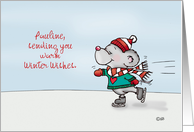 Personalize Happy Winter Card - Cute Iceskating Mouse with scarf card