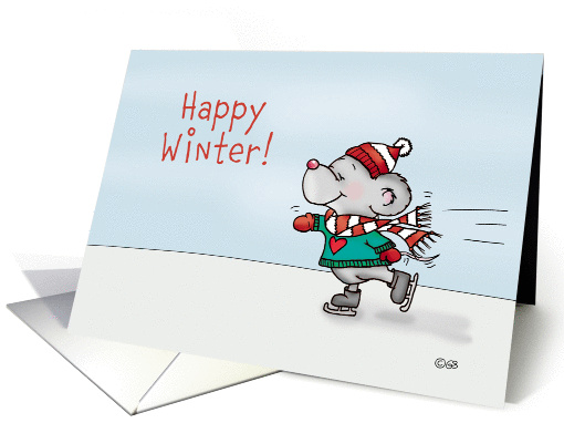 Happy Winter Card - Cute Iceskating Mouse with scarf card (1187480)