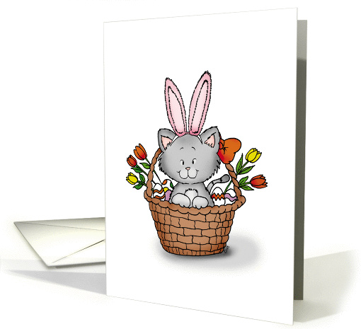 Humorous Easter Card - Little Kitten with bunny ears in... (1260904)
