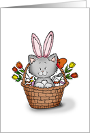 Humorous Easter Card - Little Kitten with bunny ears in Easter Basket card