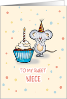 Sweet Niece - Cute Birthday Card with little mouse and cupcake card