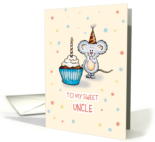 Sweet Uncle - Cute Birthday Card with little mouse and cupcake card