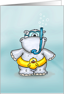Poolparty - Humorous Invitation - Diving Hippo card