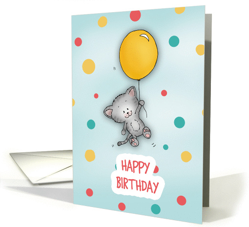 Happy Birthday - Cute Cate floating by with a balloon! card (1295422)