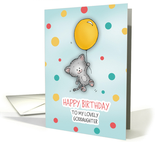 Happy Birthday to my lovely goddaughter Cute Cat with balloon! card