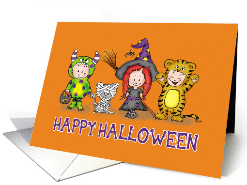 Happy Halloween - Cute Kids all dressed up in costumes card (1307704)