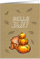 Hello Fall - Squirrel hiding behind a pile of pumpkins card