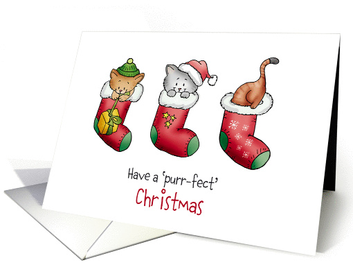 Christmas Card with three Cats in Christmas Stockings card (1342434)