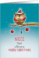 Niece - Owl wish you Merry Christmas card