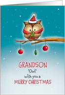 Grandson - Owl wish you Merry Christmas card