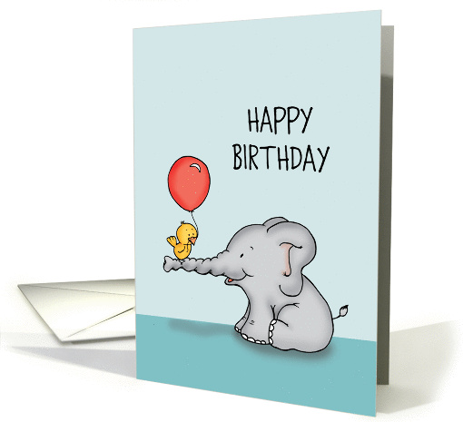 Happy Birthday, Cute Yellow Bird with Red Balloon Perched... (1358554)