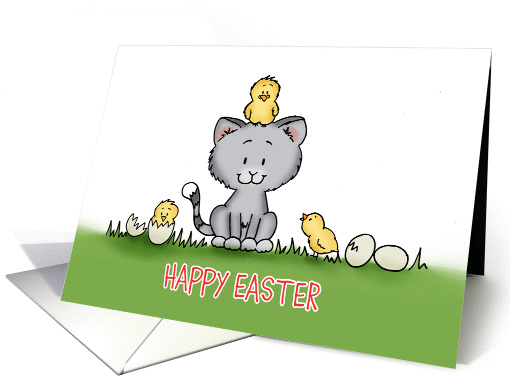 Kitten with chicks - Cute Easter card (1361544)