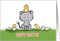Kitten with chicks - Cute Easter Card