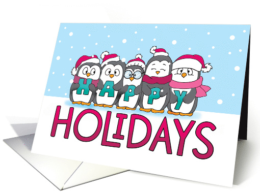 Happy Holidays Penguins Holding H A P P Y Letters card (1656030)