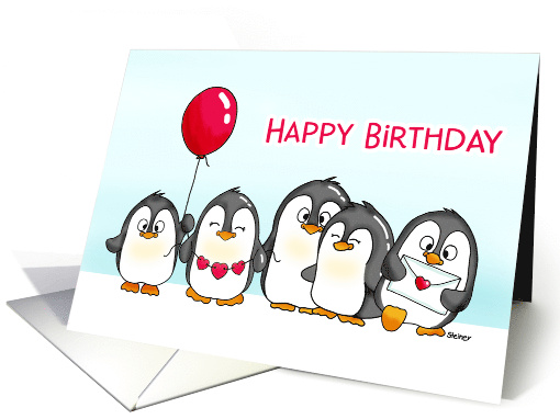 Cute Penguin Birthday Card with Red Ballon card (1726736)
