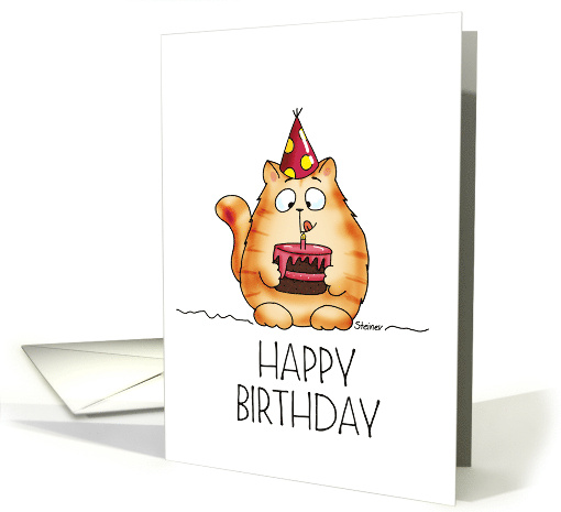 Funny Happy Birthday Cat with Birthday Cake card (1728532)