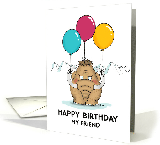 Happy Birthday Friend Mammoth with Colorful Balloons card (1863156)