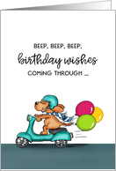 Dog on Scooter Birthday Beep card
