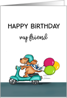 Happy Birthday my Friend Dog on Scooter card