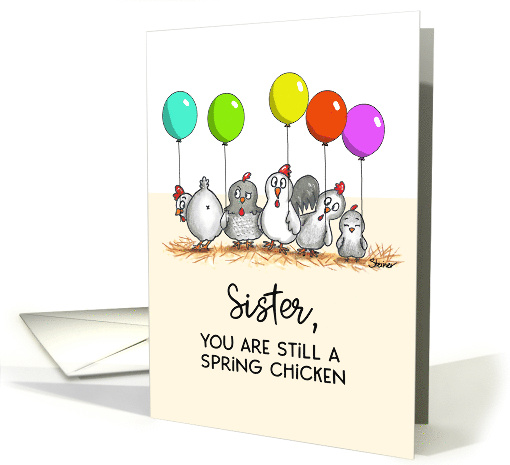 Chicken Birthday Card with Balloons for Sister card (1918018)