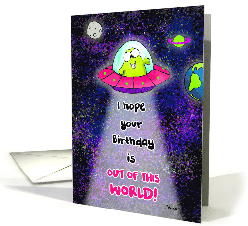 Outer Space Birthday with an Alien in an UFO card (1919578)