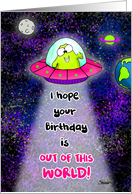 Outer Space Birthday with an Alien in an UFO card