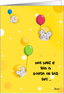 Humorous Cheese Birthday Card with Mice and Balloons card