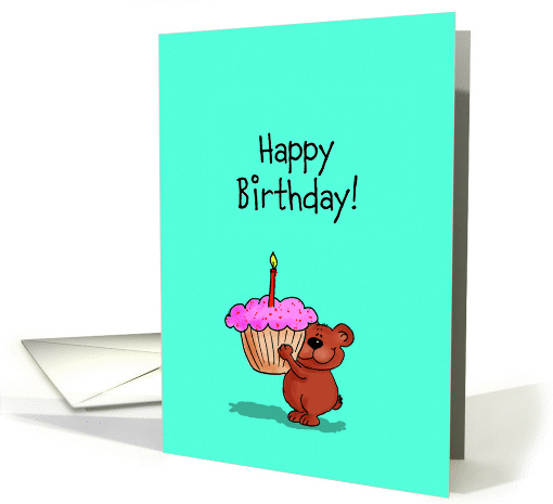 Cute Happy Birthday with cupcake and bear! card (639230)
