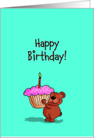 Cute Happy Birthday with cupcake and bear! card